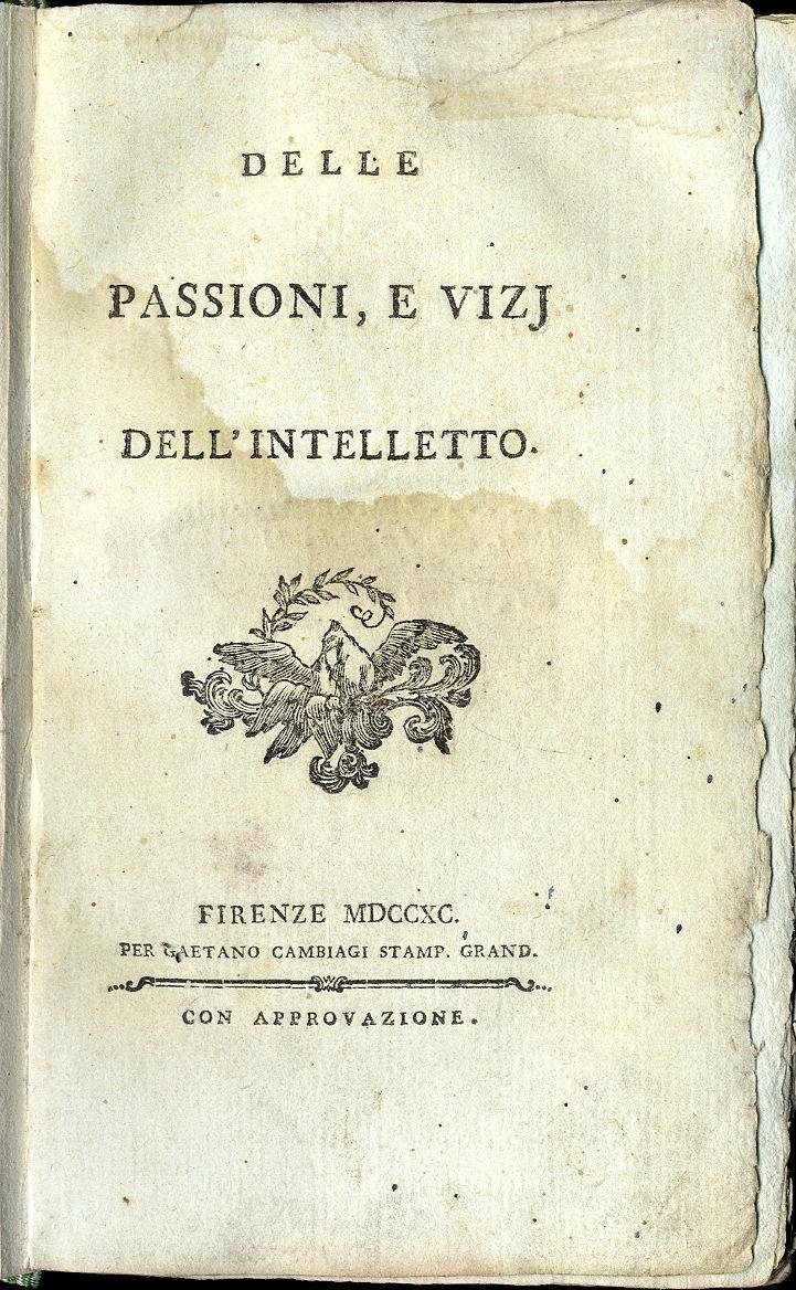 Delle passioni, e vizi dell'Intelletto.