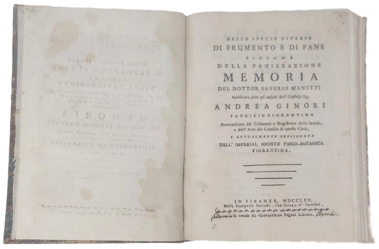 Delle specie diverse di frumento e di pane, siccome della …