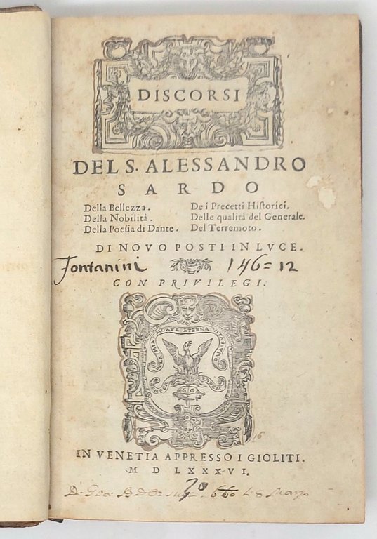 Discorsi del s. Alessandro Sardo. Della bellezza. Della nobiltà. Della …