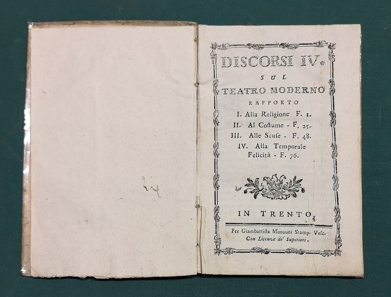 DISCORSI IV&amp;nbsp;SUL TEATRO MODERNO. Rapporto: alla religione, al costume, alle … | Immagine Gallery 1