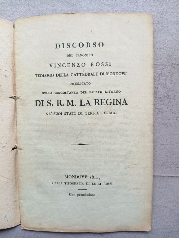 Discorso del Canonico Vincenzo Rossi teologo della Cattedrale di Mondov&amp;igrave;...