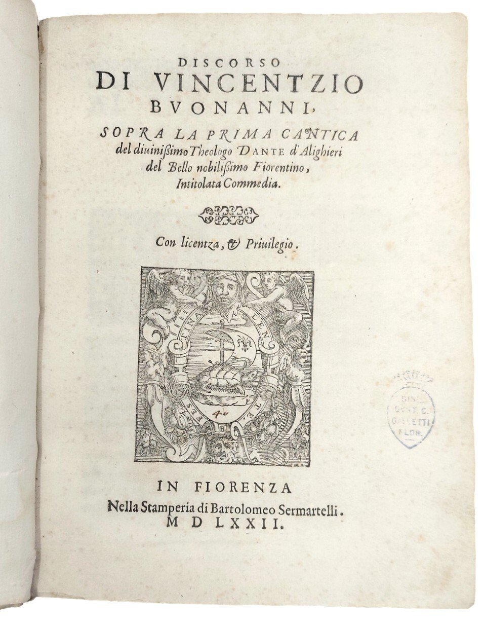 Discorso... sopra la prima cantica del divissimo Theologo Dante d'Alighieri, …