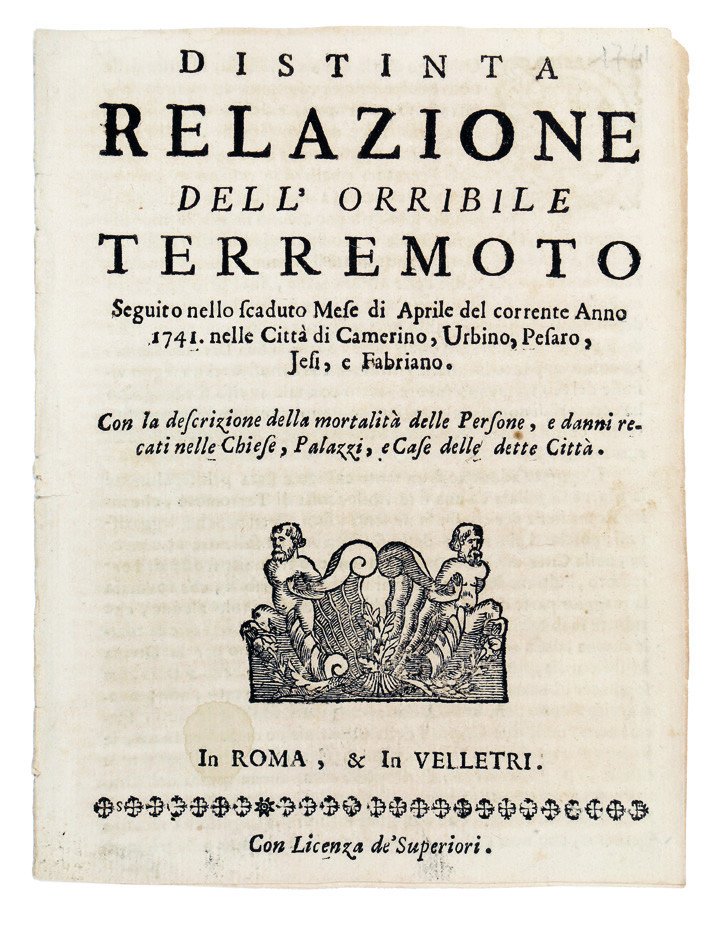 Distinta Relazione dell�orribile Terremoto Seguito nello scaduto Mese di Aprile …