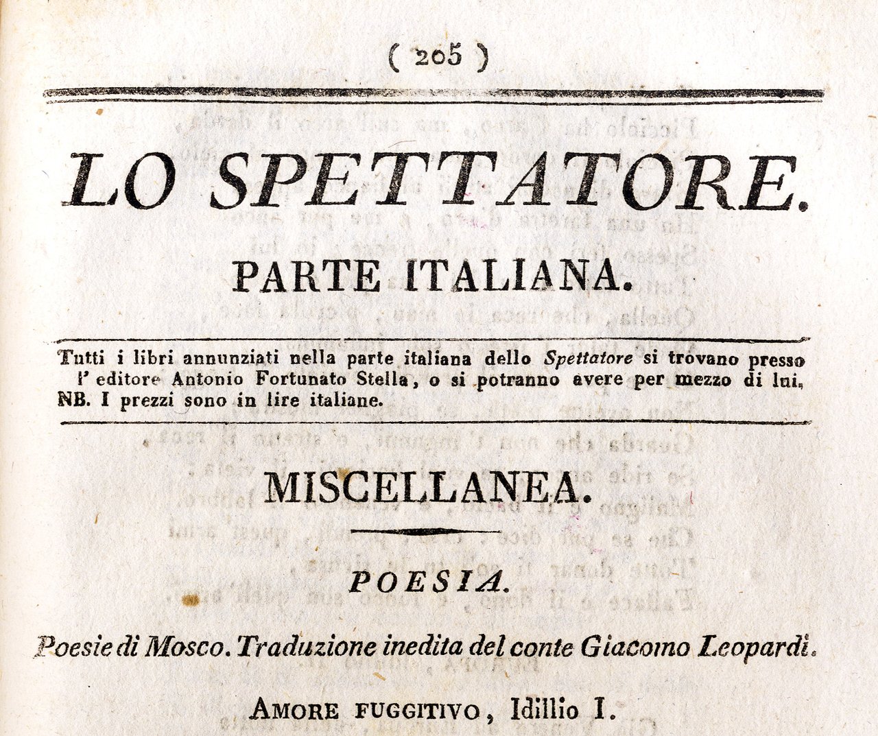 Edizioni originali di opere leopardiane contenute in: ''Lo Spettatore