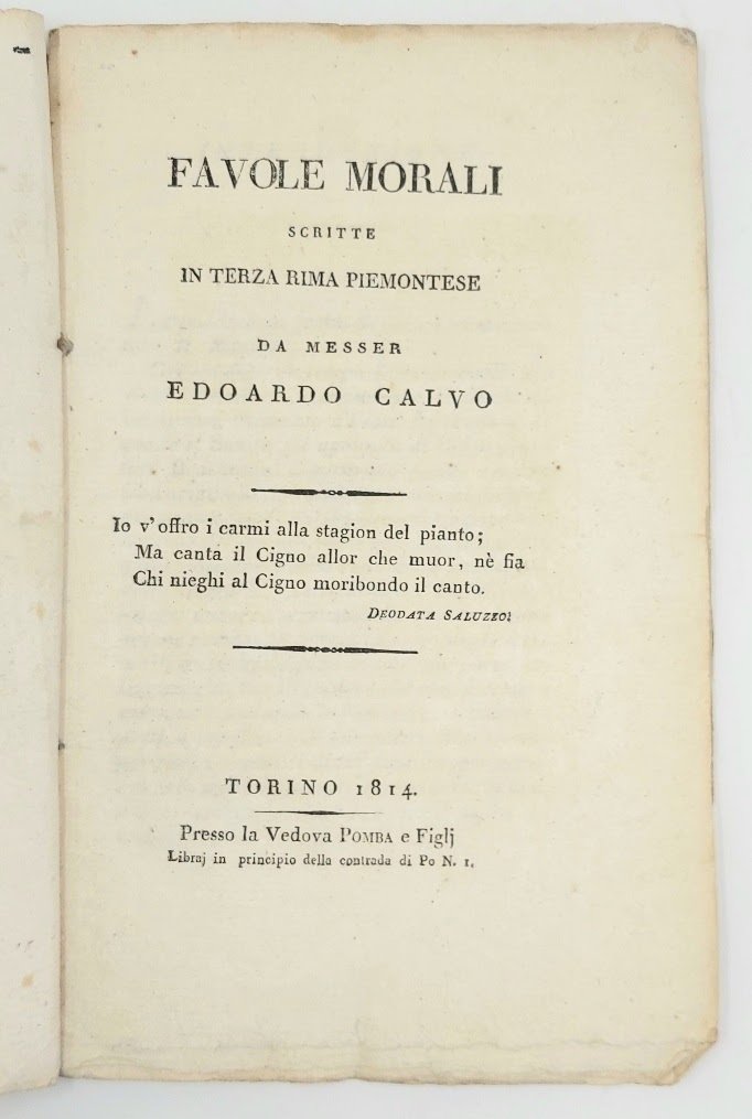 Favole Morali scritte in terza rima piemontese. (In fine), Ode: …