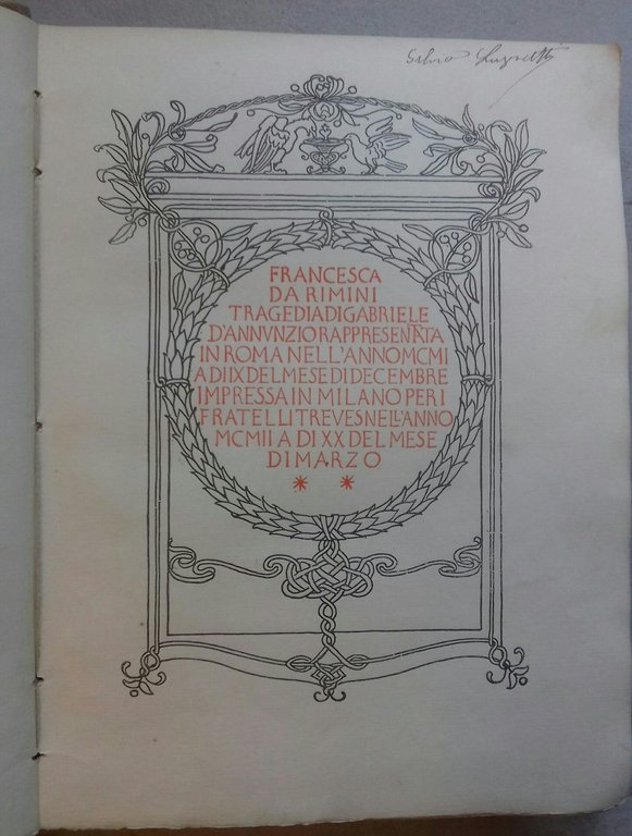 Francesca da Rimini. Tragedia rappresentata in Roma nell’anno MCMI a …