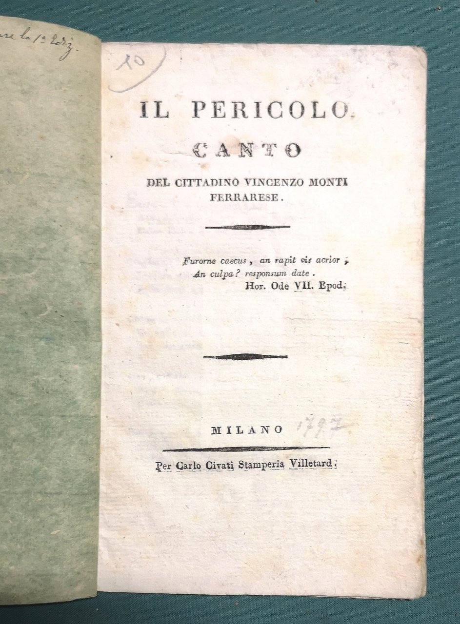 Il Pericolo. Canto del cittadino Vincenzo Monti Ferrarese.