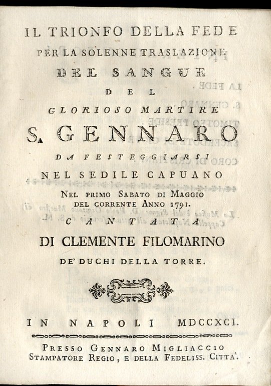 Il trionfo della fede per la solenne traslazione del sangue …