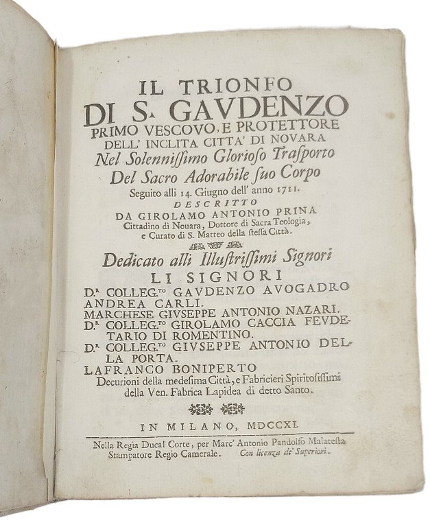 Il trionfo di San Gaudenzio primo vescovo e protettore dell'inclita …