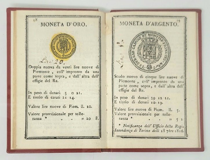 Impronti, Peso e Valore delle Monete d'Oro e d'Argento correnti … | Immagine Gallery 1