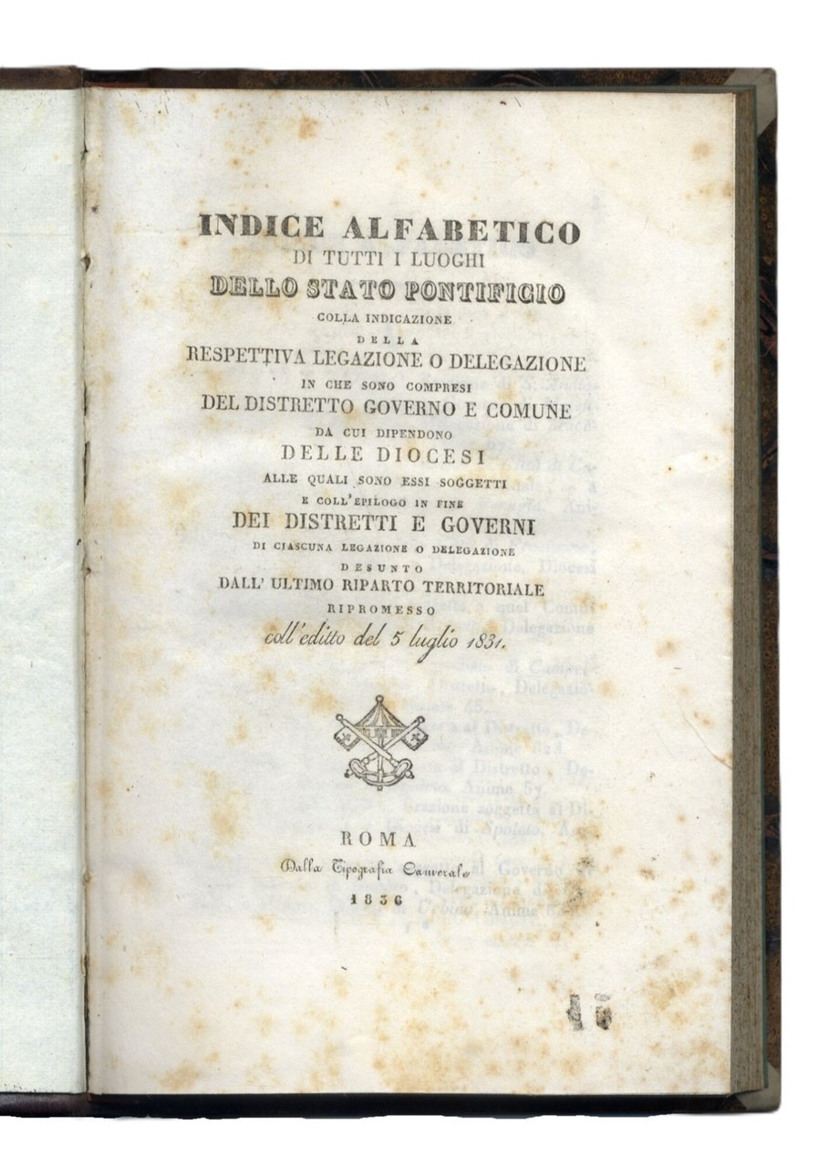 Indice alfabetico di tutti i luoghi dello Stato Pontificio colla …