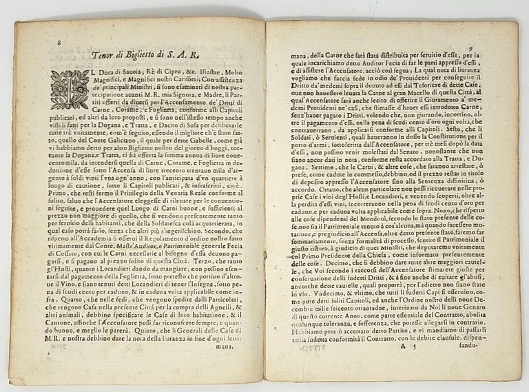 INSTROMENTO, BIGLIETTO, MANIFESTO, E CAPITOLI, per l'accensamento delli dritti di …
