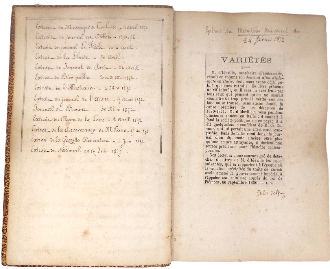 Journal d'un Diplomate en Italie. Turin 1859 - 1873. Jugemens … | Immagine principale