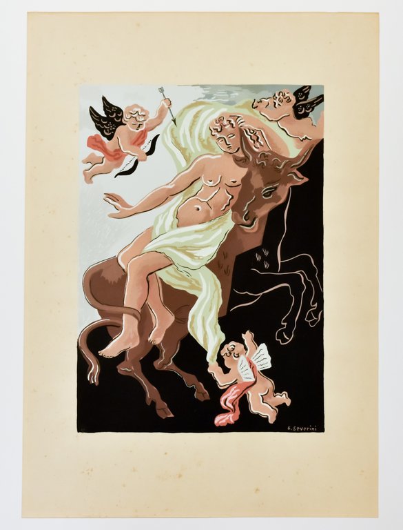 L'Enl&amp;egrave;vement d'Europe. Litografia colorata a pochoir.