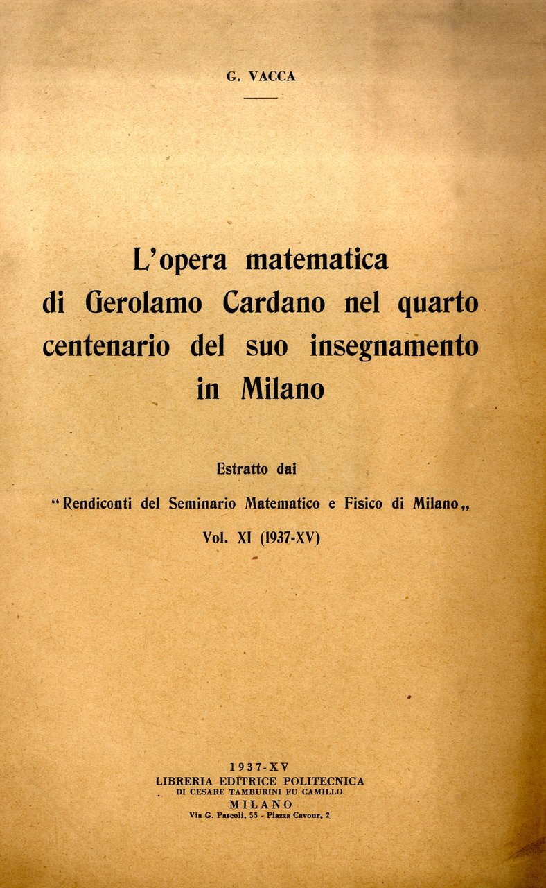 L'opera matematica di Gerolamo Cardano nel quarto centenario del suo …