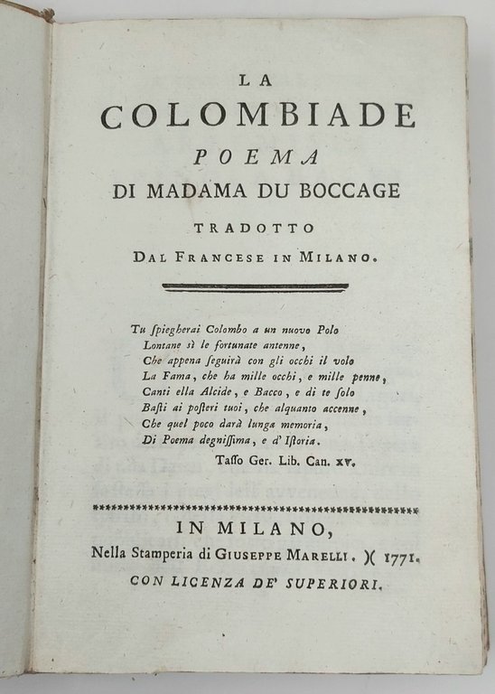 La colombiade poema di Madama du Boccage tradotto dal francese …