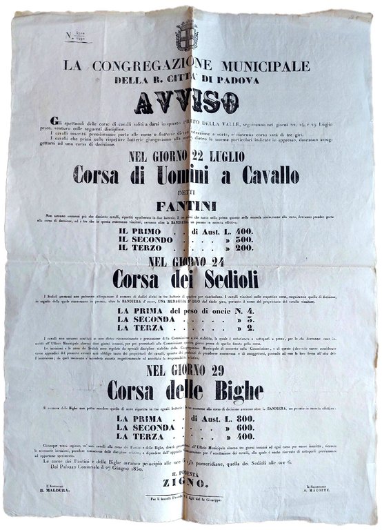 La Congregazione Municipale della Citt&amp;agrave; di Padova. Corsa di uomini …