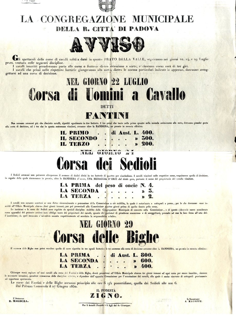 La Congregazione Municipale della Citt&amp;agrave; di Padova. Corsa di uomini …