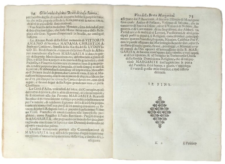 La Margarita della citt&amp;agrave; beata. Vita, e miracolosi portenti della …