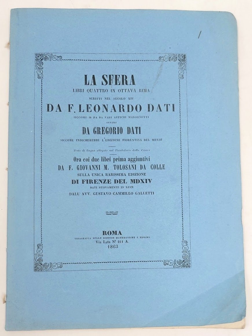 La sfera libri quattro in ottava rima scritti nel secolo …