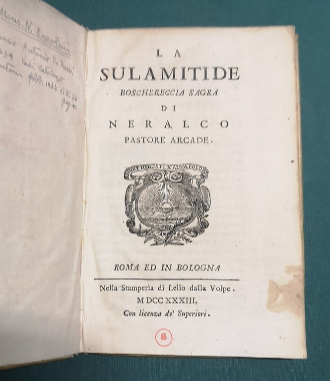 La Sulamitide, boschereccia sagra di Neralco pastore arcade.
