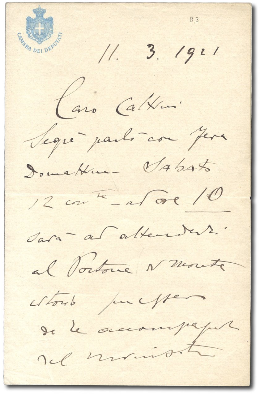 Lettera autografa firmata a ''Caro Calzini''