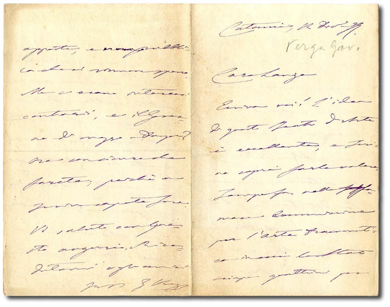 Lettera autografa firmata a Domenico Lanza.