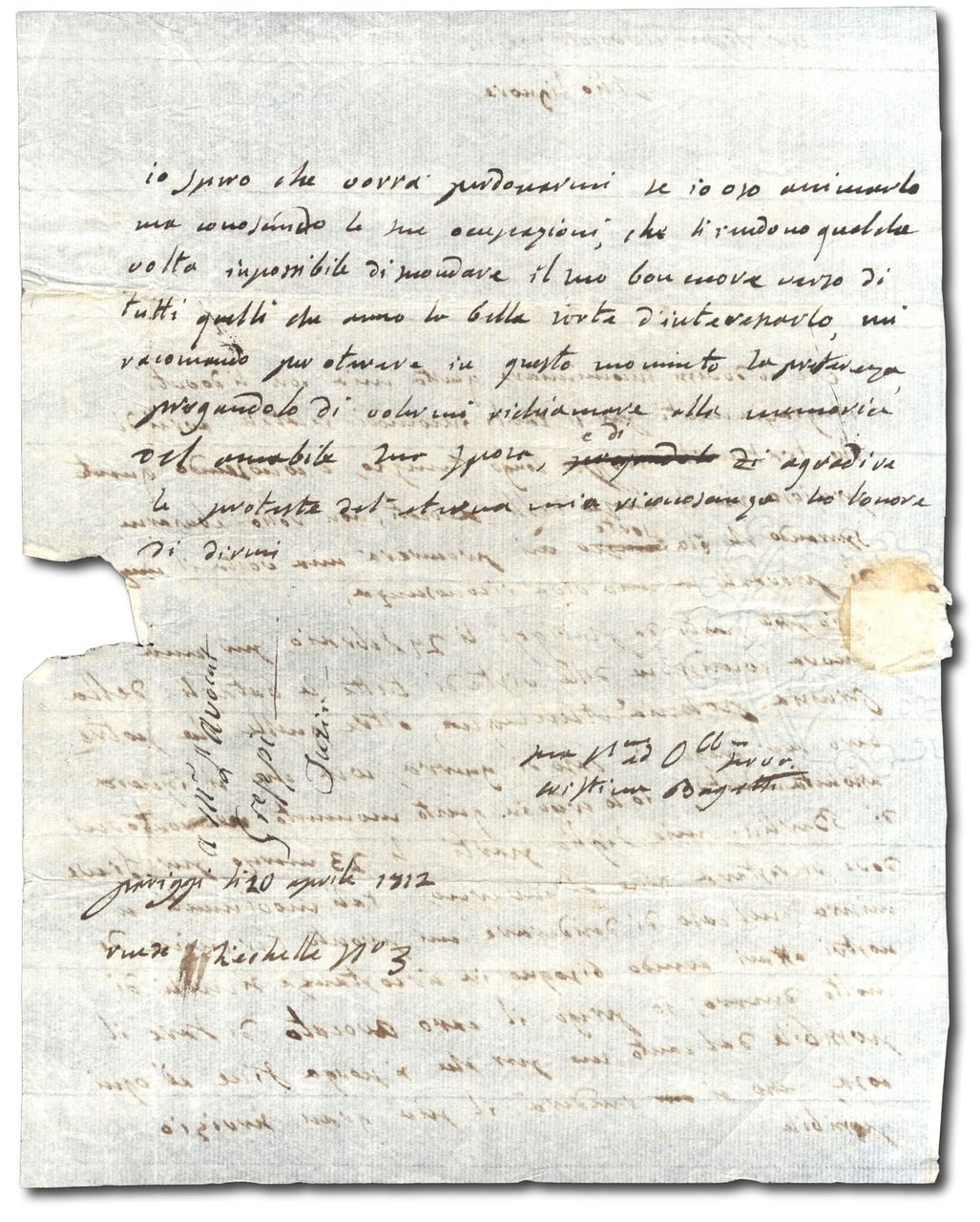 Lettera autografa firmata all'Avvocato Greppi.