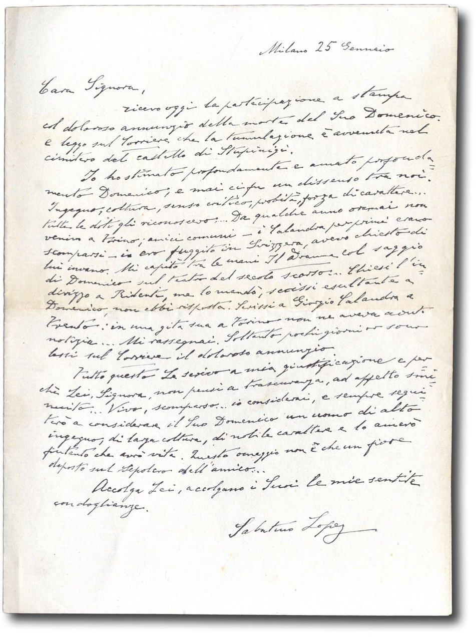 Lettera autografa firmata indirizzata a ''Cara Signora''.