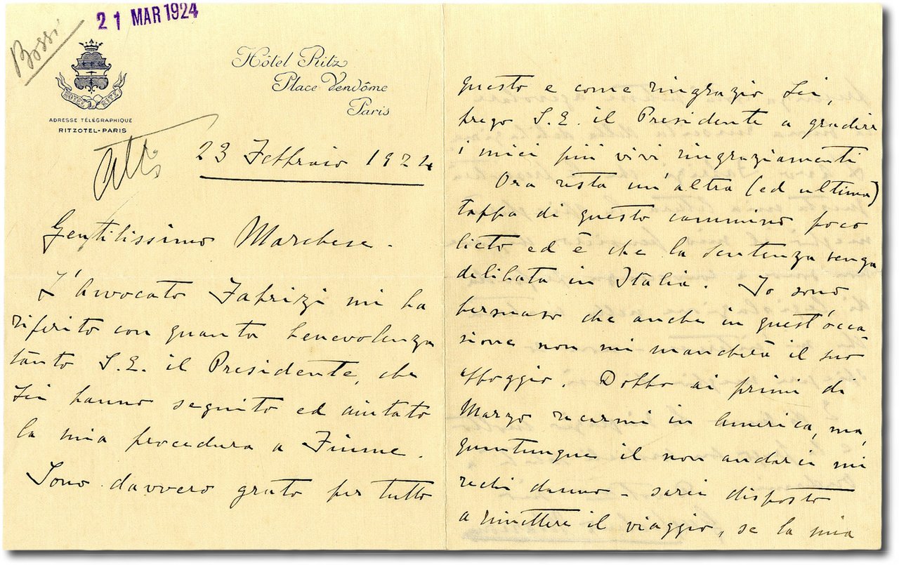 Lettera autografa dedicata al tema del divorzio.