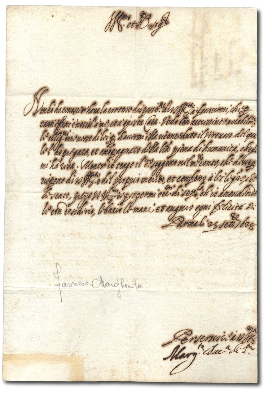 Lettera autografa firmata indirizzata ad anonimo ''Ill.mo et O.mo Sig.re''.