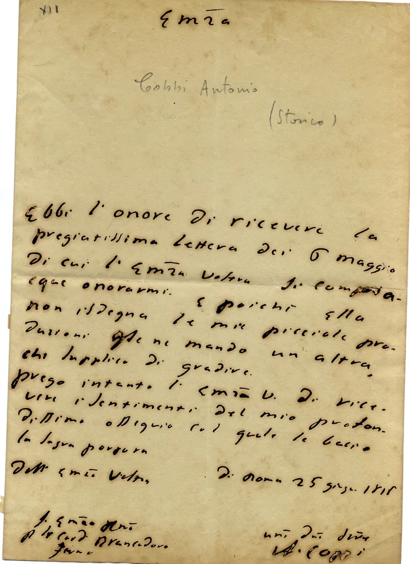 Lettera autografa firmata indirizzata al ''Cardinale Brancadoro''. | Immagine principale
