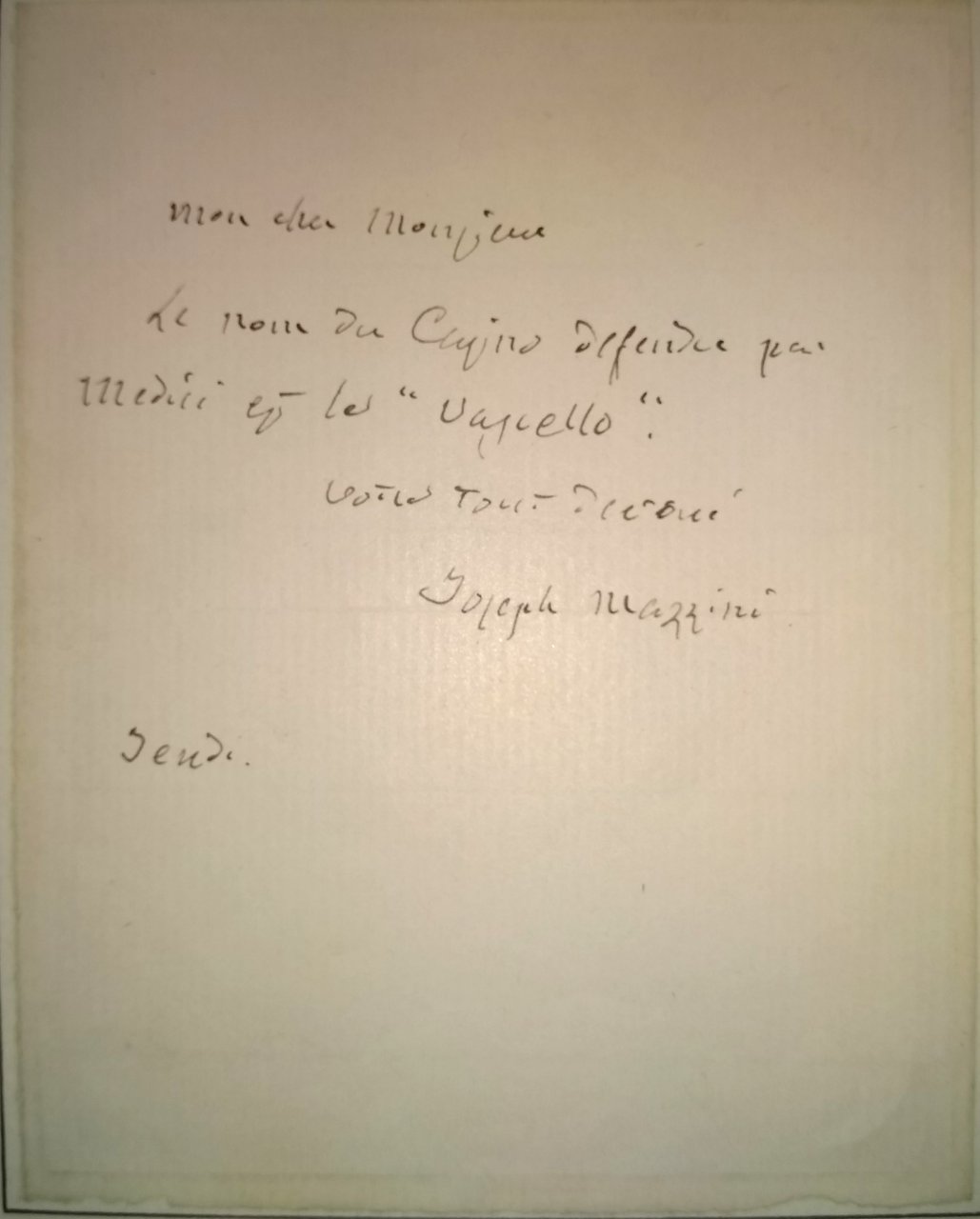 Lettera autografa in francese a ''Mon cher Monsieur'',