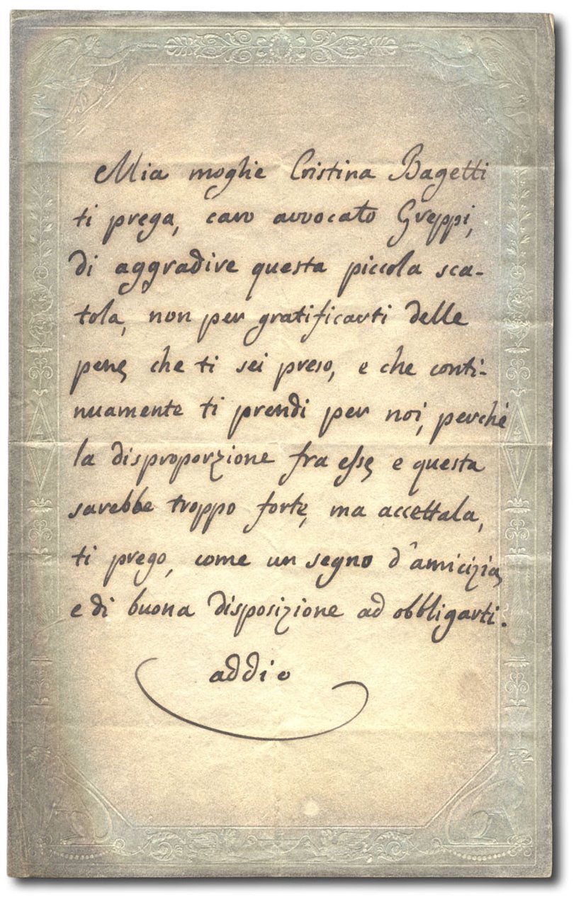 Lettera autografa non firmata all'Avvocato Greppi.