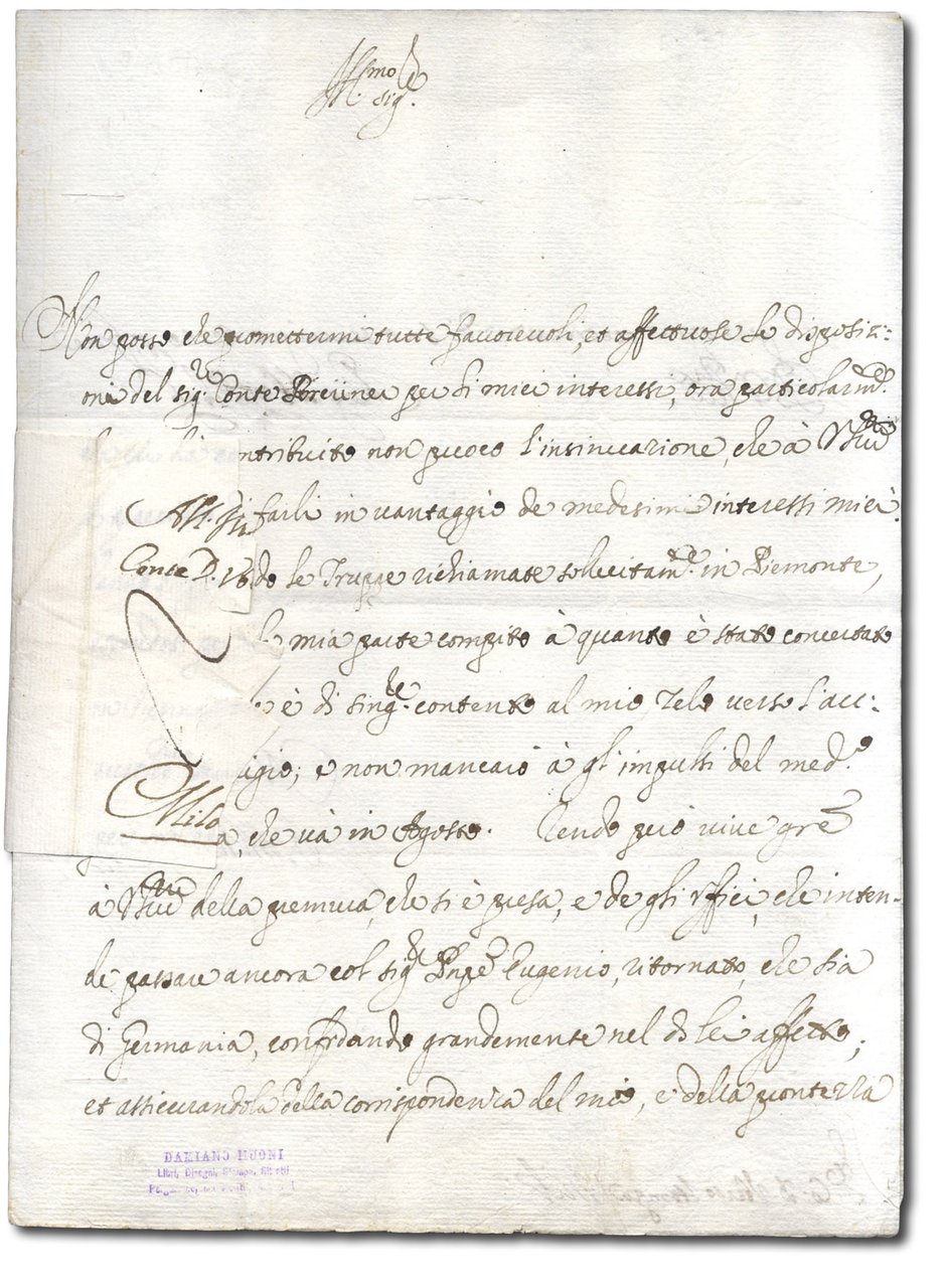 Lettera con firma autografa inditrizzata a Carlo Gaetano Stampa.