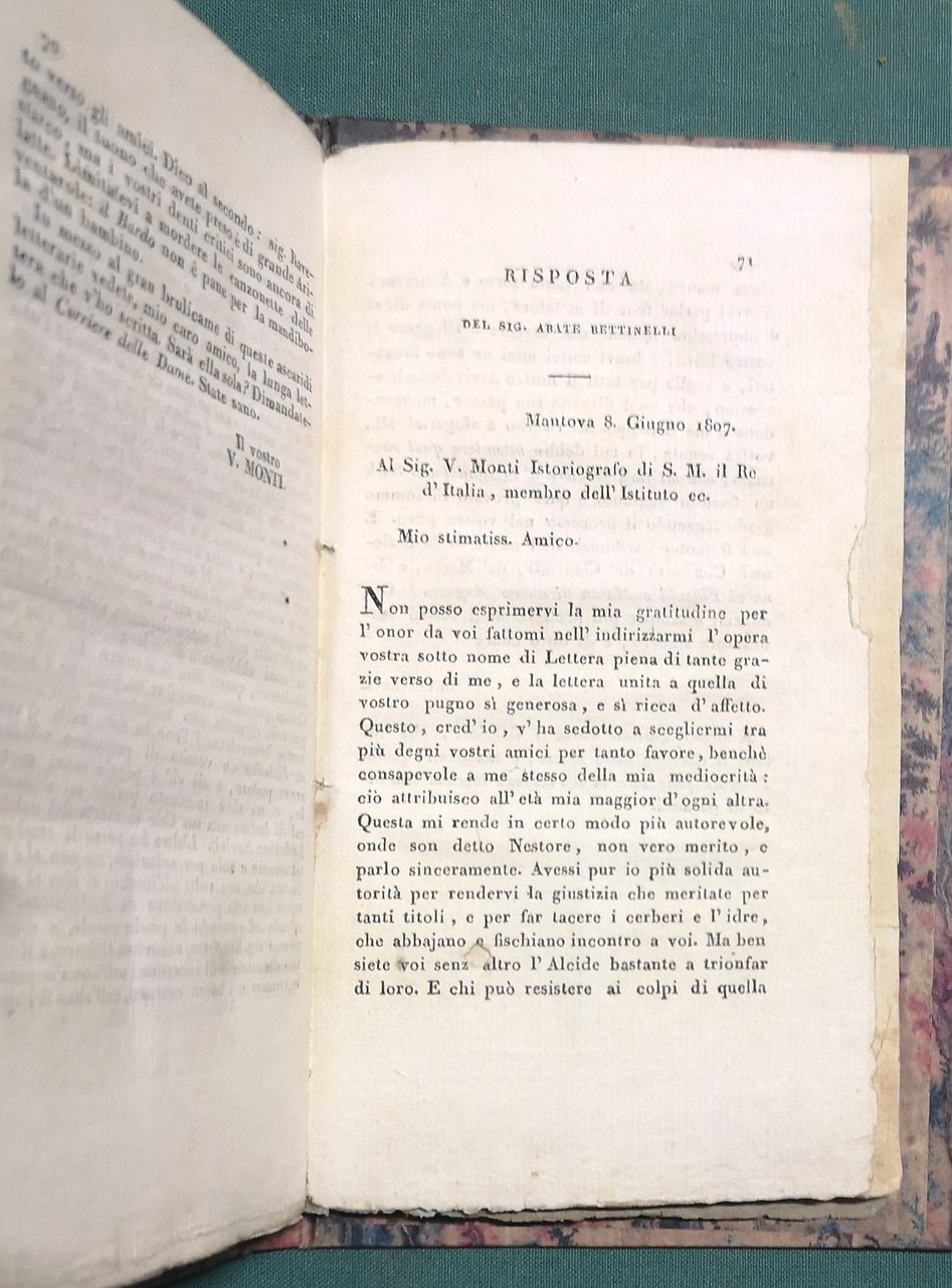 Lettera di V. Monti all'Abate Bettinelli.