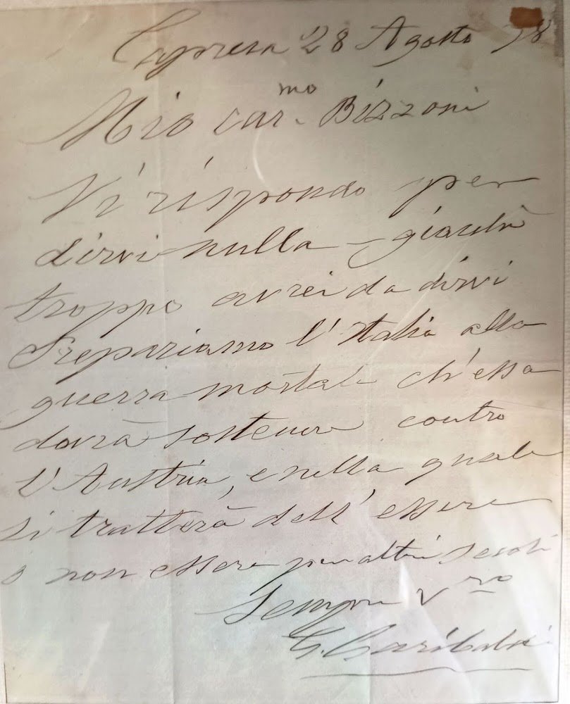 Lettera firmata e datata "Caprera, 28 agosto (18)78" ad Achille …