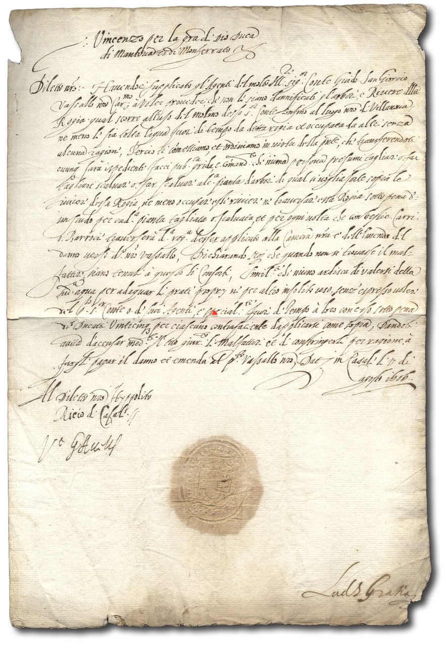 Lettera indirizzata al Conte Guido di Sangiorgio.