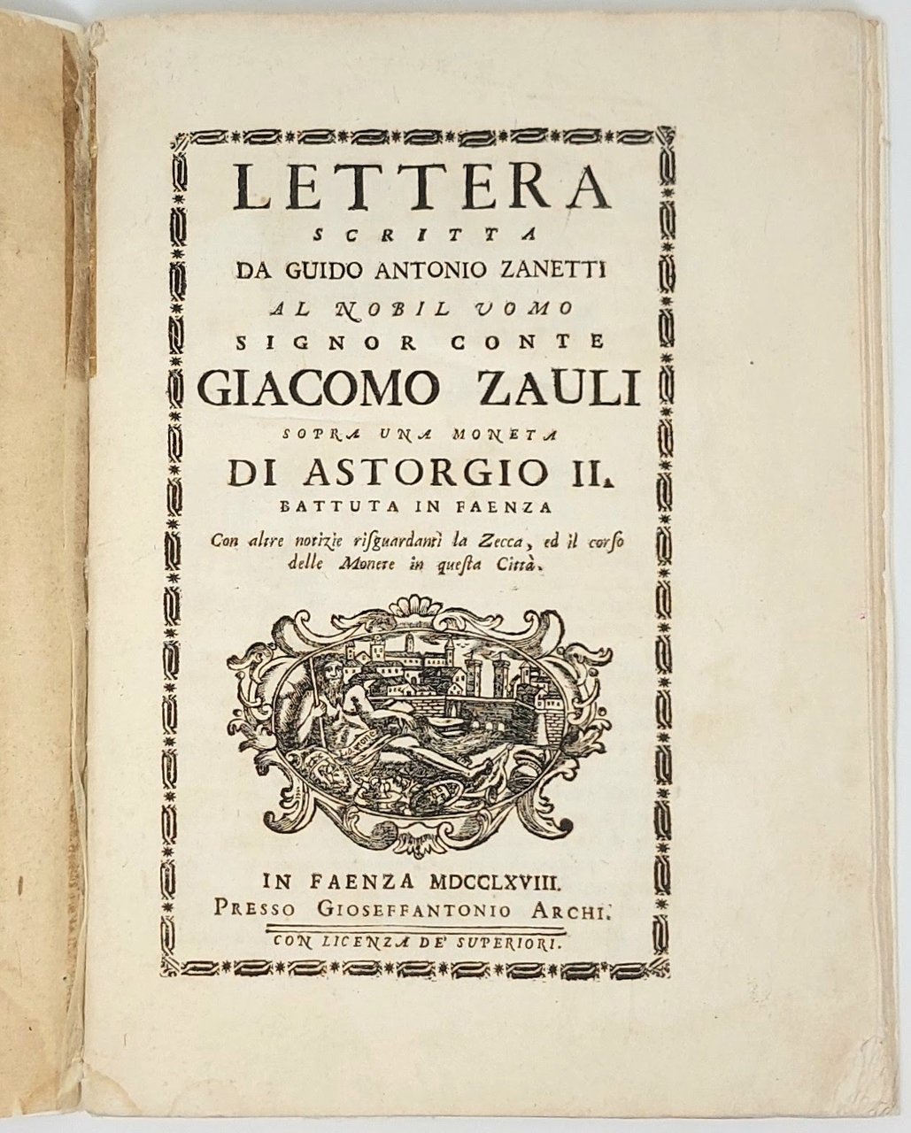 Lettera scritta al... conte Giacomo Zauli sopra una moneta di …