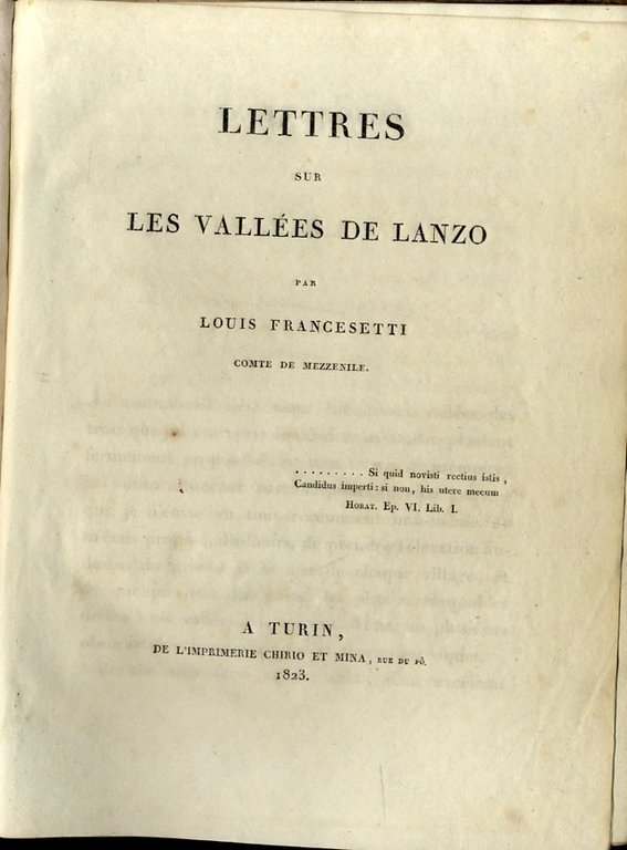 Lettres sur les Vall&amp;eacute;es de Lanzo.