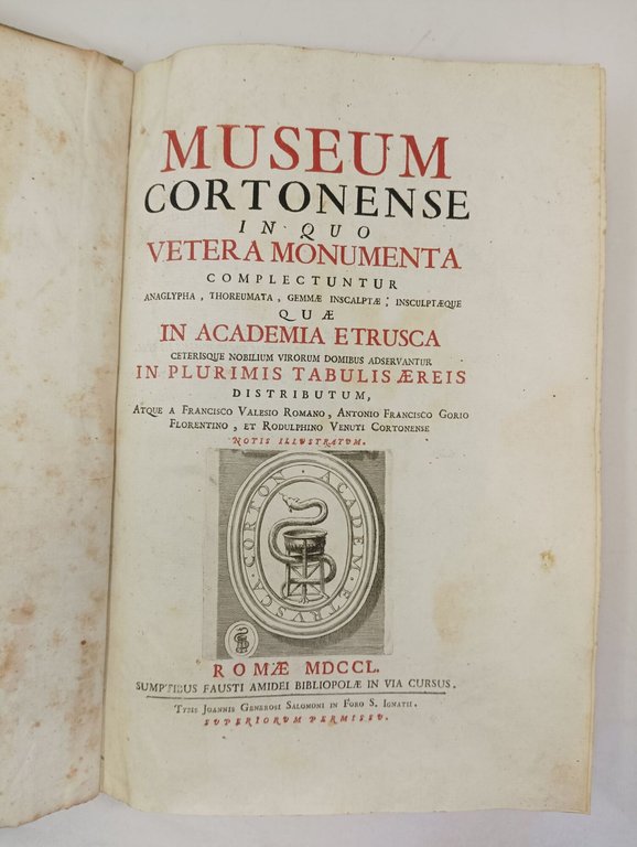 GORIO, A.F. - VENUTI, M. Museum Cortonense in quo Vetera …