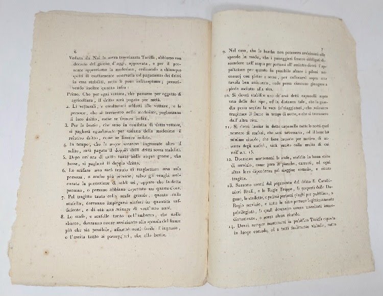 Manifesto camerale portante notificanza della tariffa dei dritti da esigersi …