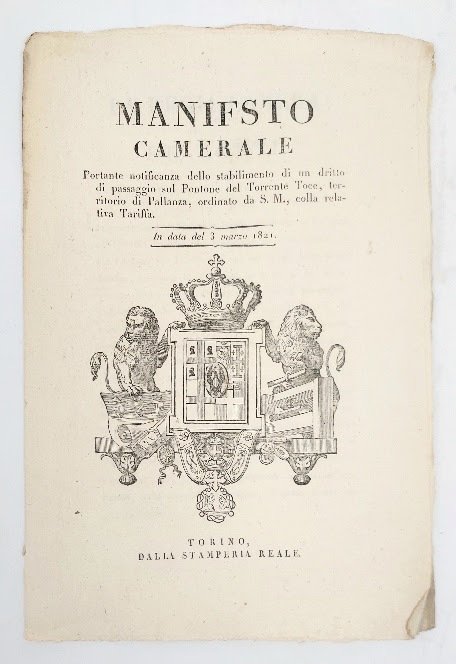 Manifesto camerale portante notificanza dello stabilimento di un dritto di …