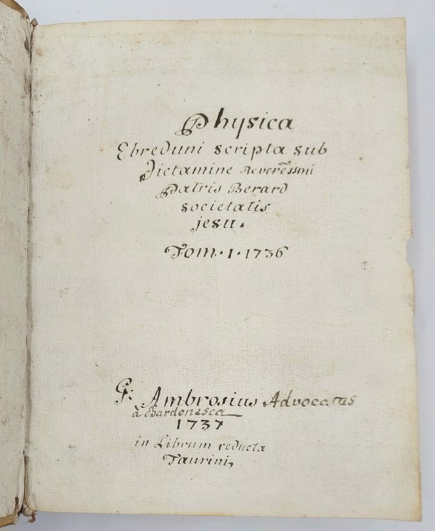 Manoscritto su carta XVIII secolo. Physica Ebreduni scripta sub dictamine …