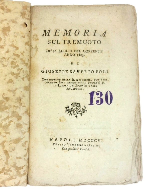 Memoria sul Tremuoto de&amp;rsquo; 26 Luglio del corrente Anno 1805&amp;hellip;