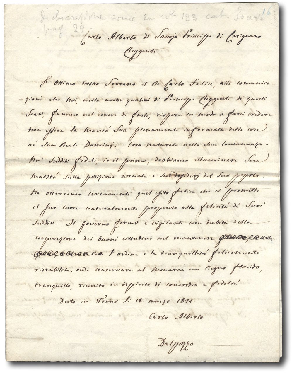 Minuta autografa firmato.