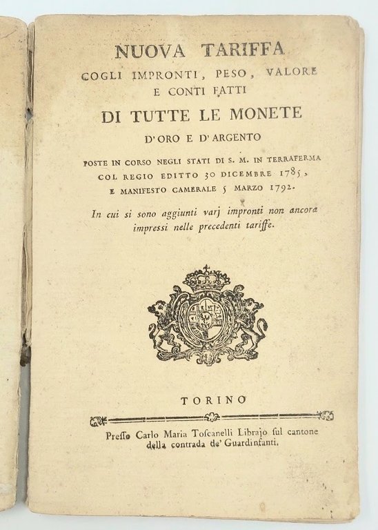 Nuova Tariffa cogli impronti, peso, valore e conti fatti di …