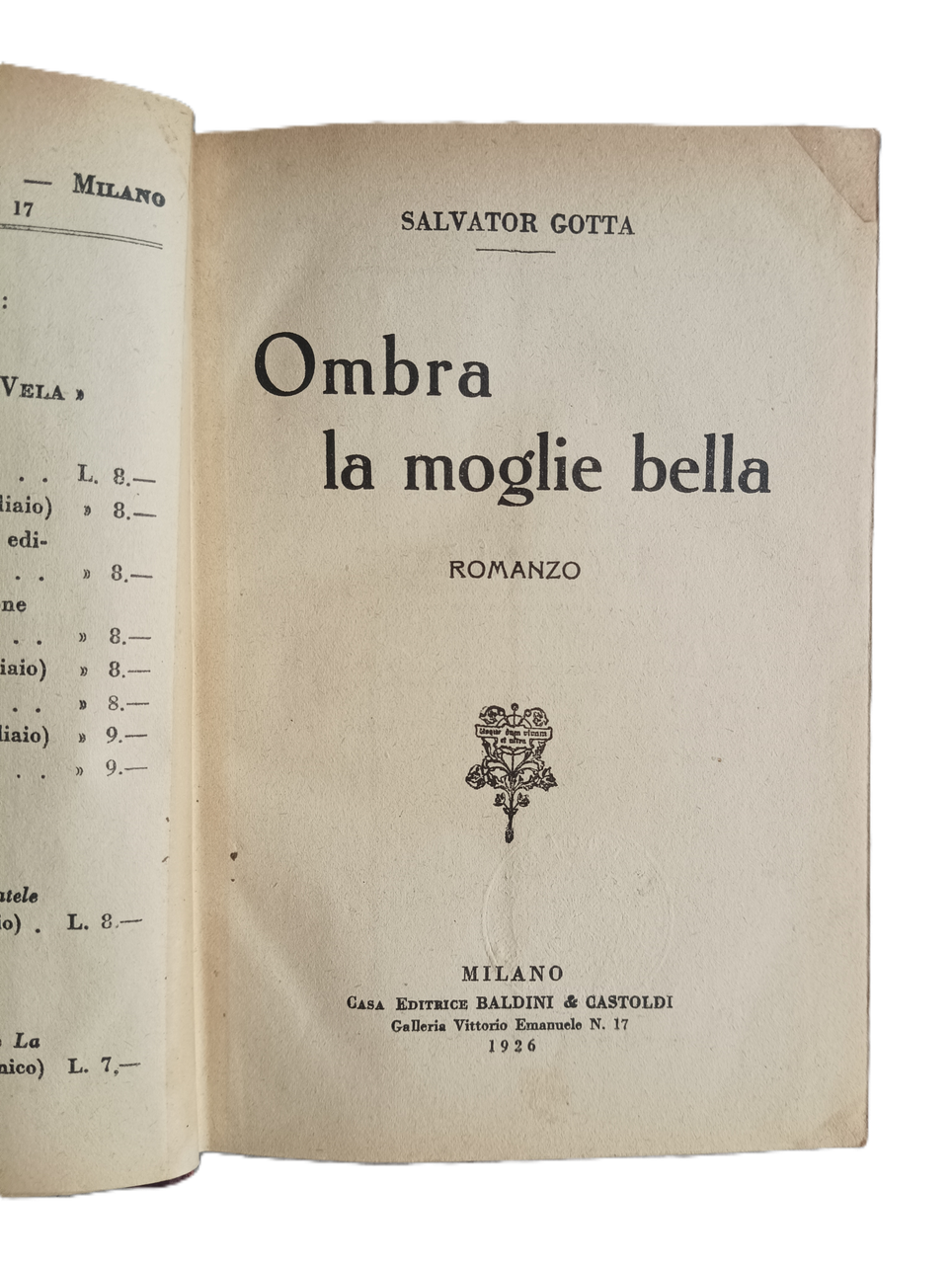 Ombra la moglie bella. Romanzo. | Immagine principale