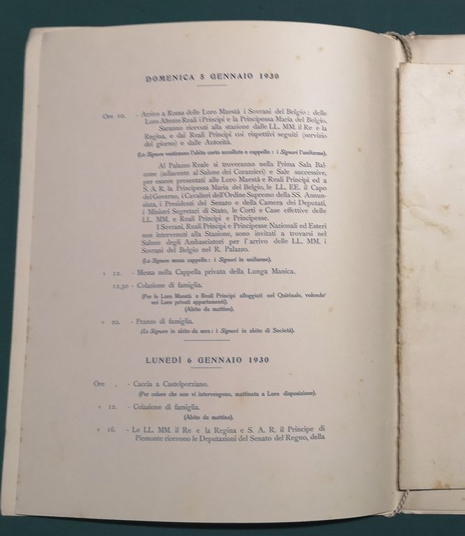 Orario di Corte ordinato da S.M. il Re nella circostanza …