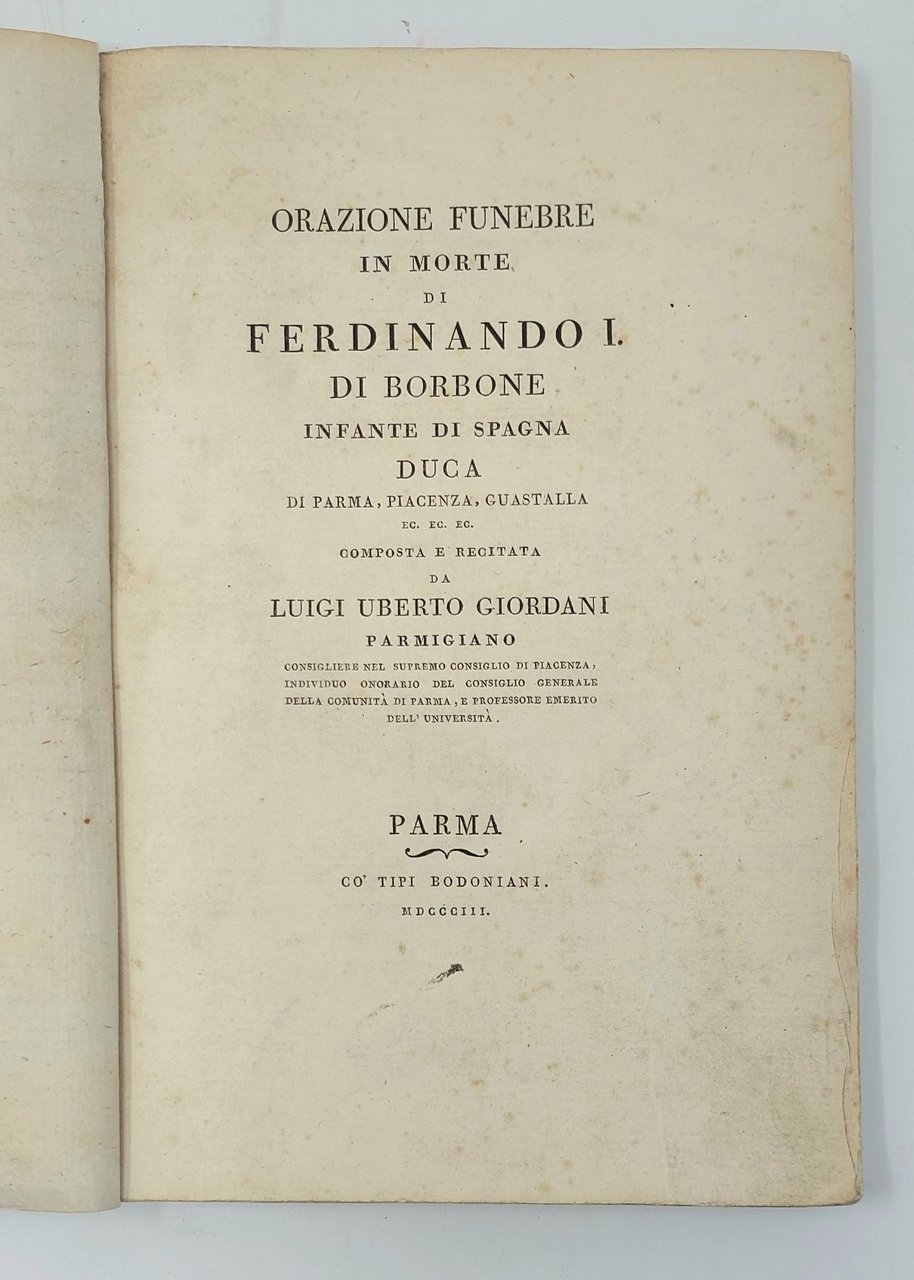 Orazione funebre in morte di Ferdinando I di Borbone, Infante …